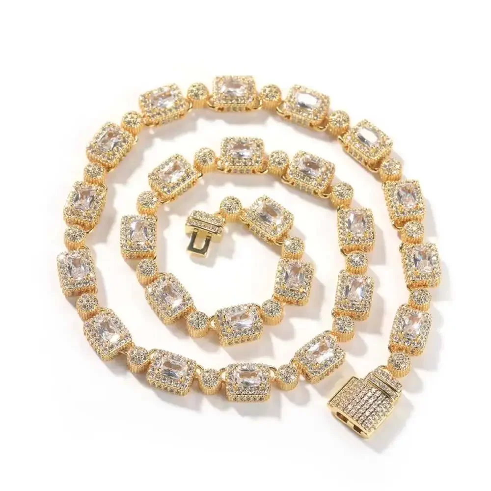 Gold Square Gemstone Tennis Necklace 20”